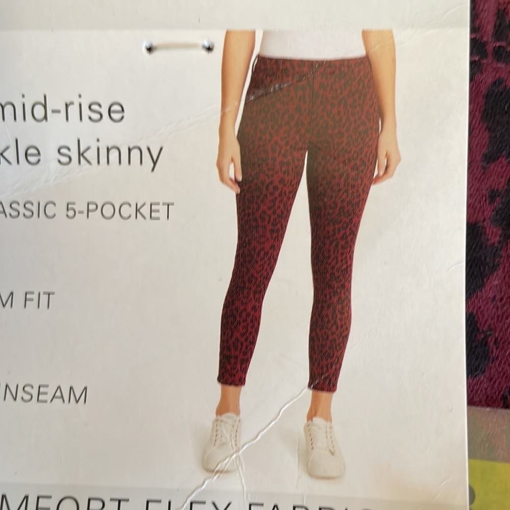 Social Standard by Sanctuary Ankle Skinny Jeans Maroon Leopard Print NWT